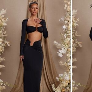 Elegant Black Long Sleeve Cutout Dress